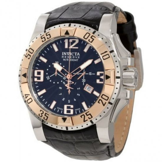 10899 Men\'s Reserve Excursion Black Textured Dial Rose Gold Tone Bezel Chronograph Leather Strap Dive Watch