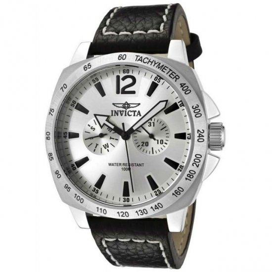 Men\'s II Silver Dial Black Leather