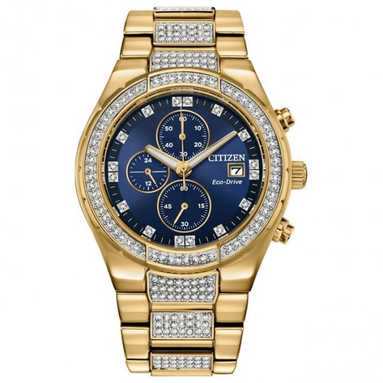 Citizen Men\'s Eco-Drive Crystal Chronograph Gold Tone Watch - CA0752-58L