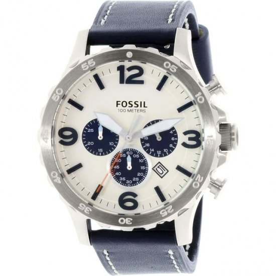 Fossil Men\'s JR1480 Blue Leather Japanese Quartz Fashion Watch