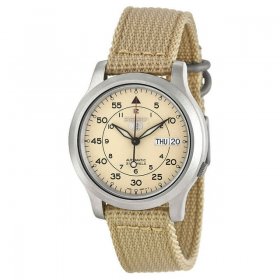 Seiko Men's SNK803 Beige Canvas Strap Beige Dial Automatic Day Date Watch