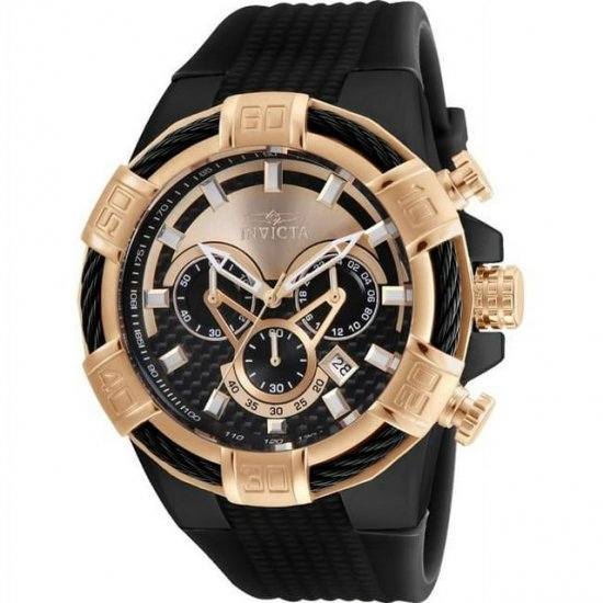 Invicta Men\'s Bolt Black Silicone Band Steel Case Quartz Rose Gold-Tone Dial Analog Watch 24700