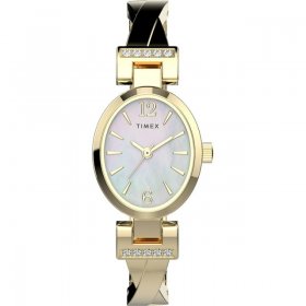 Timex Women's Stretch Bangle Gold-Tone/MOP 21mm Dress Watch, Expansion Band