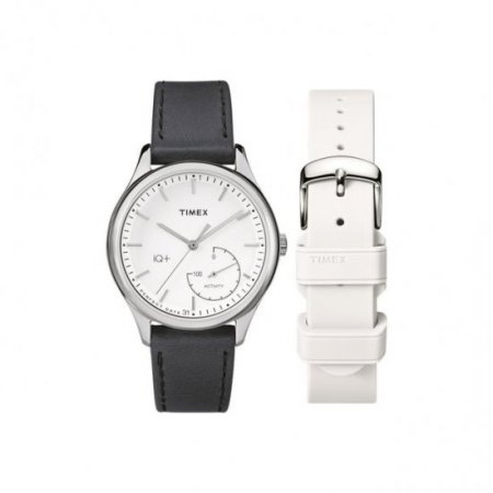 Women's TWG013700 IQ+ Move Activity Tracker Black Leather Strap Watch Set With Extra White Silicone Strap