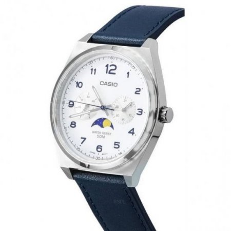 Casio Standard Analog Moon Phase White Dial Leather Strap Quartz MTP-M300L-7A MTPM300L-7 Men's Watch