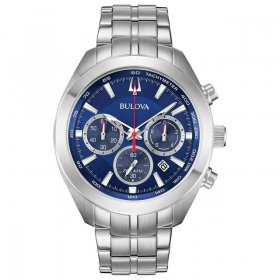 Men's 96B285 Quartz Chronograph Blue Dial Silver-Tone 44.5mm Watch