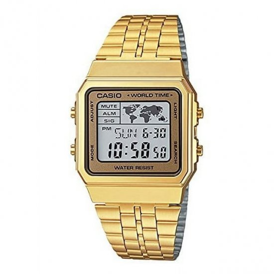 Men\'s Gold-Tone World Time Stainless Steel Watch A500WGA-9