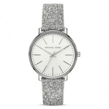 Michael Kors Pyper 38mm Glitter Leather Silver Dial Ladies Quartz Watch MK2877