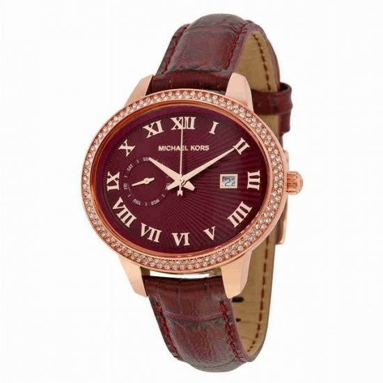 Whitley Burgundy Dial Burgandy Leather Ladies Watch MK2430