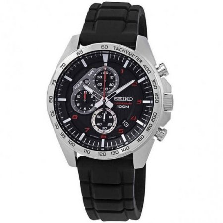 Seiko Chronograph Black Dial Black Rubber Men's Watch SSB325P1