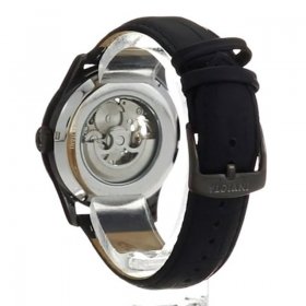 22597 Men's Objet D Art Black Automatic White Dial Analog Leather Watch