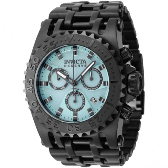 Invicta Men\'s Reserve Chronograph 50m Turquoise Dial Black SS Swiss Ronda Watch