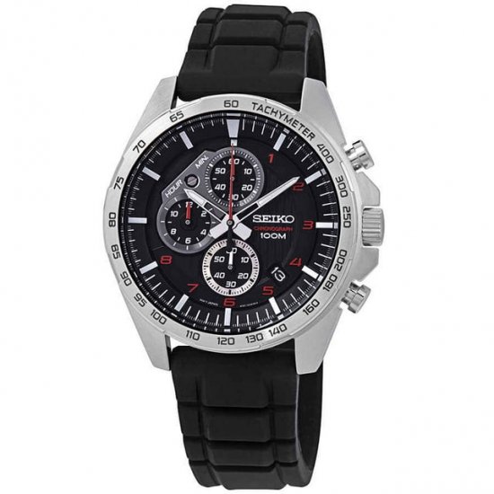 Seiko Chronograph Black Dial Black Rubber Men\'s Watch SSB325P1