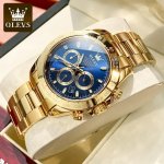 OLEVS Gold Watches for Men Luxury Classic Chronograph Stainless Steel Chain Unidirectional Rotating Bezel Waterproof Mens Wristwatches, Male Adult Wristwatch