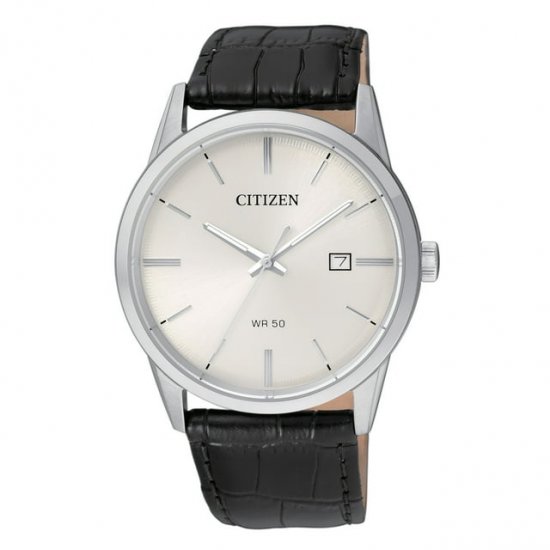 Citizen Men\'s Quartz Black Leather Strap Watch with Silver-Tone Stainless Steel Case - BI5000-01A