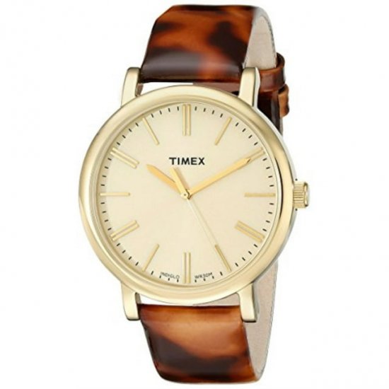 Timex Women\'s T2P237AB Originals Gold-Tone Watch with Tortoise-Pattern Band