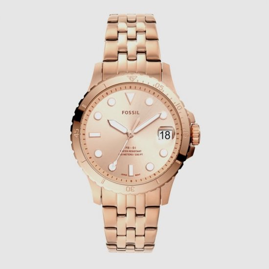 Fossil Women\'s FB-01 Three-Hand Date Rose Gold-Tone Stainless Steel Watch