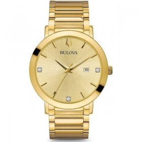 Bulova Men's Modern Gold Tone Dial Yellow Gold Steel Bracelet Diamond Watch 97D115