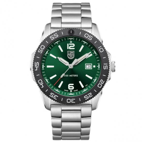 Men\'s Luminox Pacific Diver Stainless Steel Green Dial Dive Watch 3137