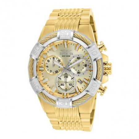 Men's BOLT Gold-Tone Steel Bracelet & Case Flame-Fusion Crystal Quartz Analog Watch 25868