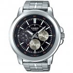 MTP-X300D-1EV Men's Enticer Stainless Steel Multifunction Black Dial Watch