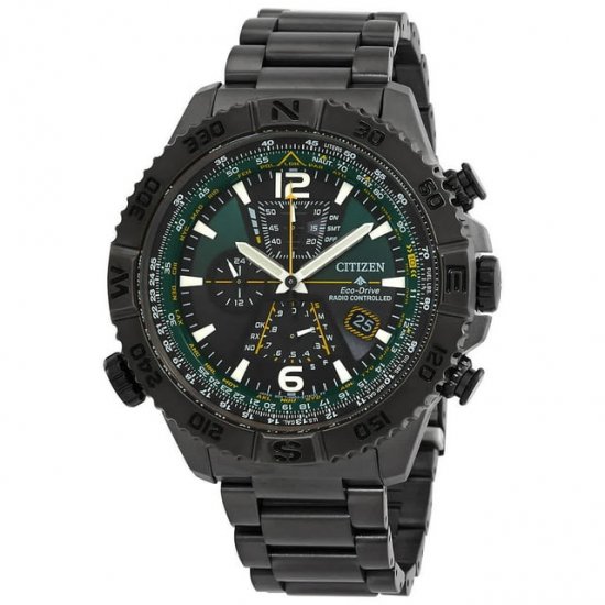 Citizen Promaster Navihawk A-T Perpetual World Time Chronograph GMT Green Dial Men\'s Watch AT8227-56X