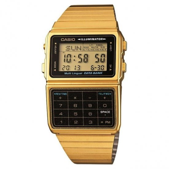 Casio Men\'s Gold-Tone Vintage Calculator Watch DBC611G-1VT