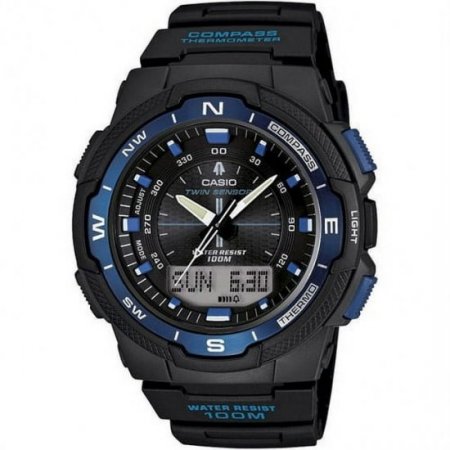 Casio Men's Classic Twin Sensor Thermometer Compass Black with Blue Watch SGW500H-2BV