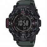 Casio Men's PRO TREK Atomic Solar Triple Sensor Watch, Green Silicone Strap