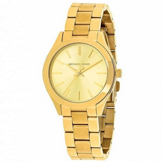 Michael Kors Women\'s Mini Slim Runway Gold-Tone Three-Hand Watch MK3512