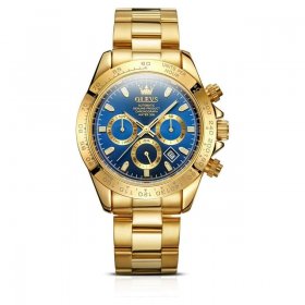 OLEVS Gold Watches for Men Luxury Classic Chronograph Stainless Steel Chain Unidirectional Rotating Bezel Waterproof Mens Wristwatches, Male Adult Wristwatch