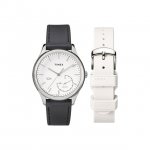 Women's TWG013700 IQ+ Move Activity Tracker Black Leather Strap Watch Set With Extra White Silicone Strap