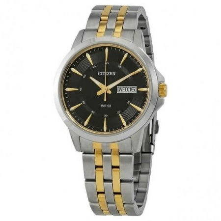 Citizen Men's Quartz Day/Date Watch - Black Dial - Two-Tone Case and Bracelet