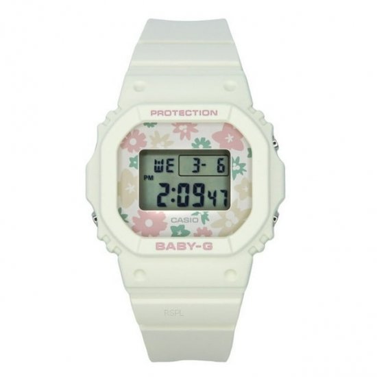 Casio Baby-G Retro Flower Field Digital White Resin Strap Quartz BGD-565RP-7 100M Women\'s Watch