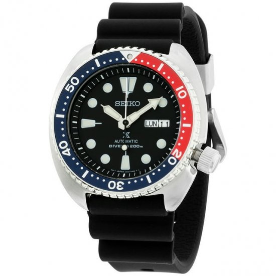 Seiko Men\'s Prospex Turtle Automatic - Blue / Red Bezel - Rubber Strap - Day/Date