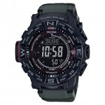 Casio Men's PRO TREK Atomic Solar Triple Sensor Watch, Green Silicone Strap