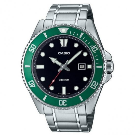 Casio MDV107D-3A Men\'s Divers 200M WR Green Bezel Stainless Steel Watch