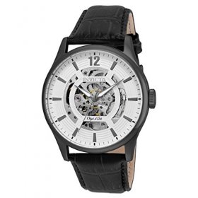 22597 Men's Objet D Art Black Automatic White Dial Analog Leather Watch