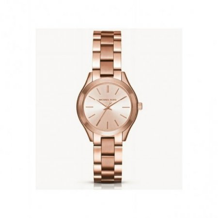 Michael Kors Mini Slim Runway 34mm Steel Rose Dial Quartz Ladies Watch MK3513