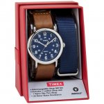 Men's Weekender 40 Watch Gift Set, Brown Leather & Blue Nylon Slip-Thru Straps