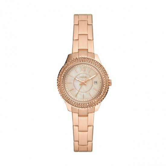 Fossil Women\'s Stella Three-Hand Date Rose Gold-Tone Stainless Steel Watch