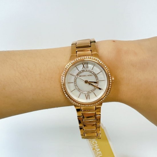 Michael Kors MK3961 Women\'s Rose Gold Tone Stainless MOP Dial Crystal Watch