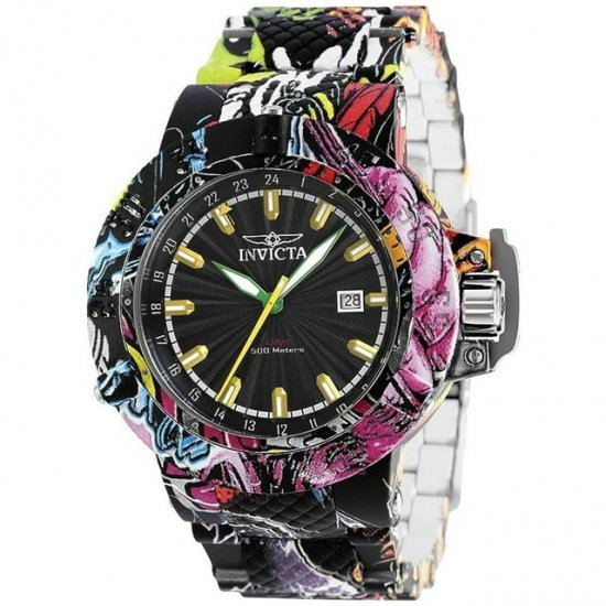 Invicta Men\'s 36752 Subaqua Quartz Graffiti Plated Stainless Steel 3 Hand Black Dial Watch