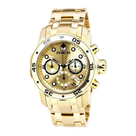 Invicta Men\'s 0074 Pro Diver Scuba Champagne Dial Gold Steel Bracelet Dive Watch