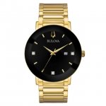 Bulova Men's Modern Black Dial Yellow Gold Steel Bracelet Diamond Watch 97D116