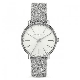 Michael Kors Pyper 38mm Glitter Leather Silver Dial Ladies Quartz Watch MK2877