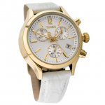 Timex T2P418 Women's Analog Chronograph Gold-Tone Watch White Leather Strap