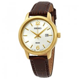 Seiko Men's SUR658 Gold Calf Skin Japanese Quartz Dress Watch