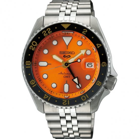 Seiko 5 Sports GMT Automatic Orange Dial Men\'s Watch SSK005K1