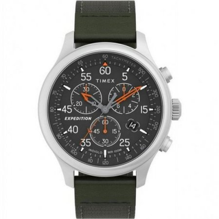 Timex Men's Expedition Field Chrono 43mm Watch - Green Strap Black Dial Silver-Tone Case